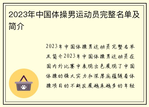 2023年中国体操男运动员完整名单及简介